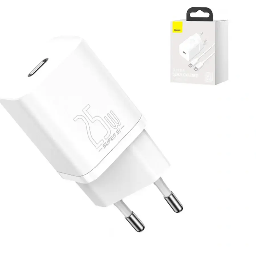 Мережевий зарядний пристрій Baseus Super Silicone PD Charger 25W + кабель Type-C to Type-C - White (TZCCSUP-L02)