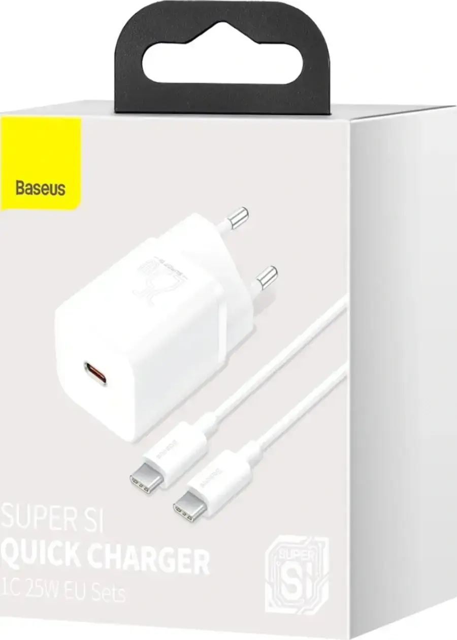 Мережевий зарядний пристрій Baseus Super Silicone PD Charger 25W + кабель Type-C to Type-C - White (TZCCSUP-L02)