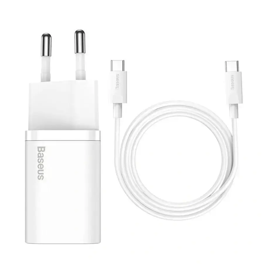 Мережевий зарядний пристрій Baseus Super Silicone PD Charger 25W + кабель Type-C to Type-C - White (TZCCSUP-L02)