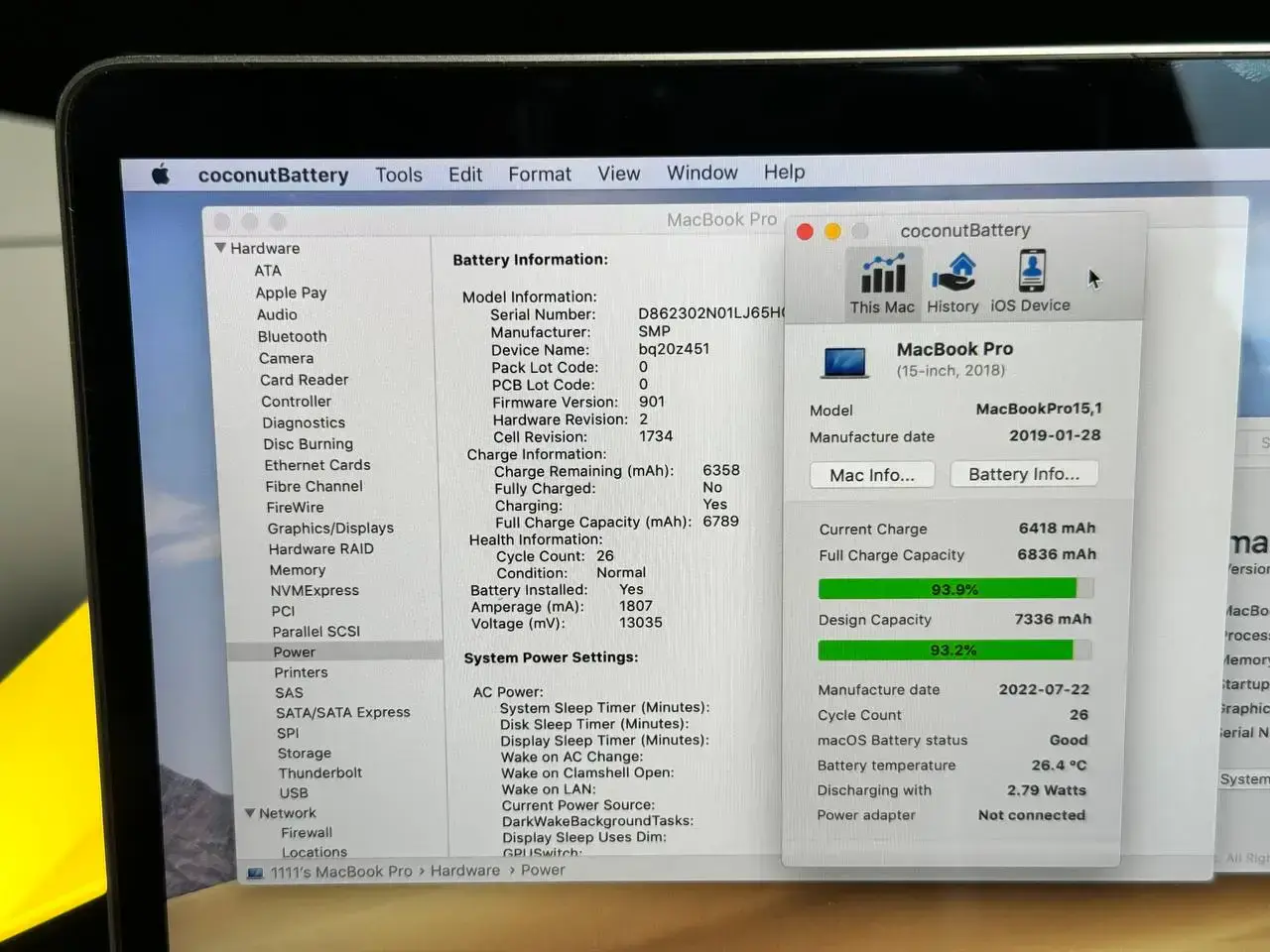 MacBook Pro 15" Space Gray (MR932) 2018 (Состояние - хорошее. Комплект - полный | гарантия - 1 мес.) - Cycle 26