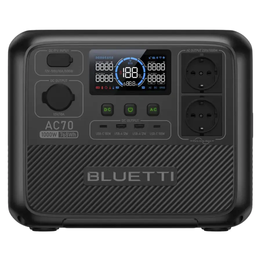 Портативна зарядна станція BLUETTI AC70 Portable Power Station | 1000W 768Wh (P-AC70-EU-GY-BL-010)