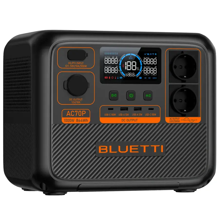 Портативна зарядна станція BLUETTI AC70P Portable Power Station | 1000W 864Wh (P-AC70P-EU-GY-BL-010)
