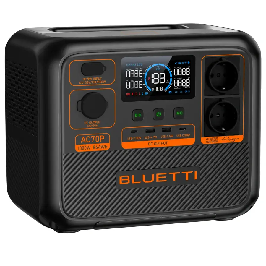 Портативна зарядна станція BLUETTI AC70P Portable Power Station | 1000W 864Wh (P-AC70P-EU-GY-BL-010)