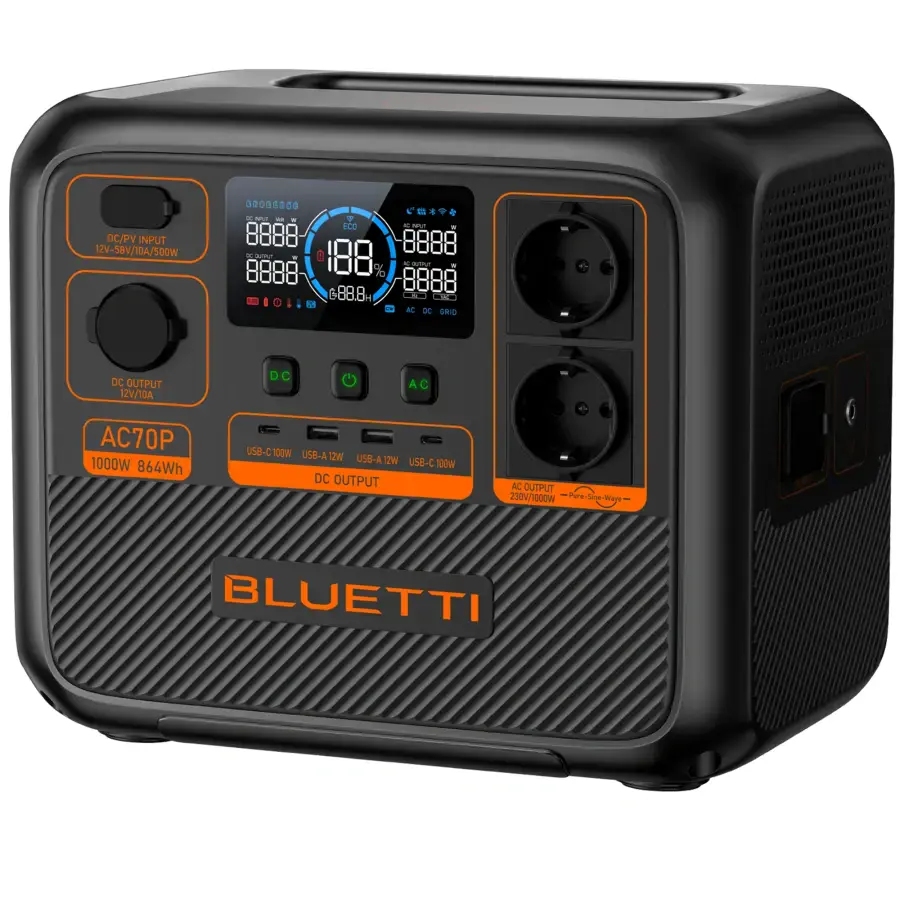 Портативна зарядна станція BLUETTI AC70P Portable Power Station | 1000W 864Wh (P-AC70P-EU-GY-BL-010)