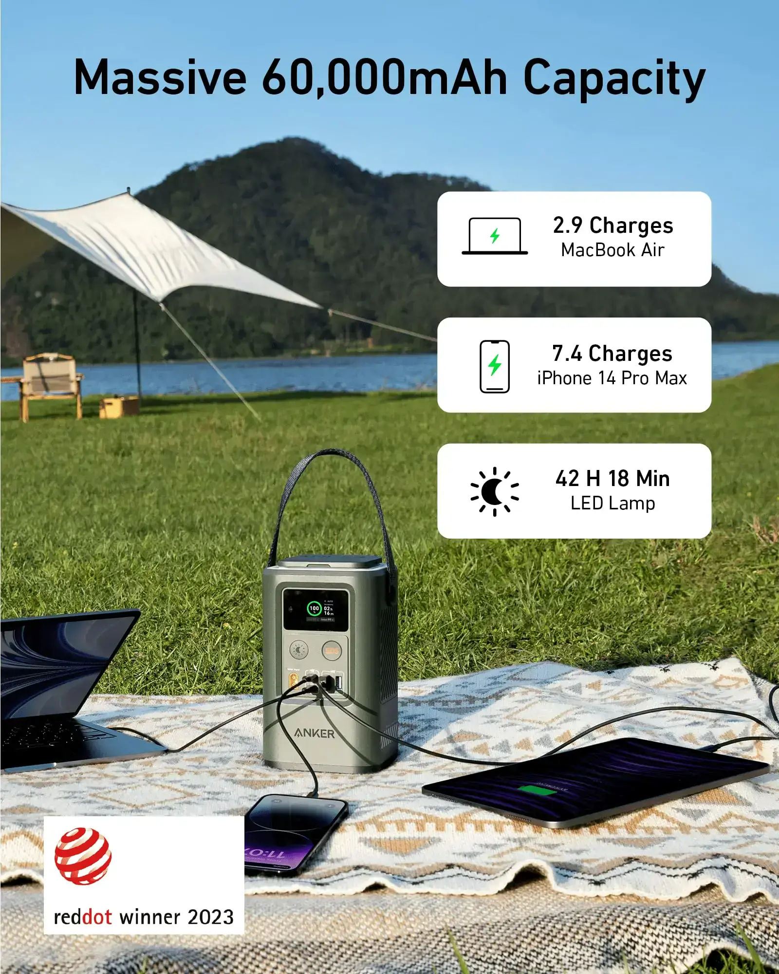 Портативное зарядное устройство с фонарем Anker 548 Power Bank [PowerCore Reserve 192Wh/60000mAh] - Sprout Green