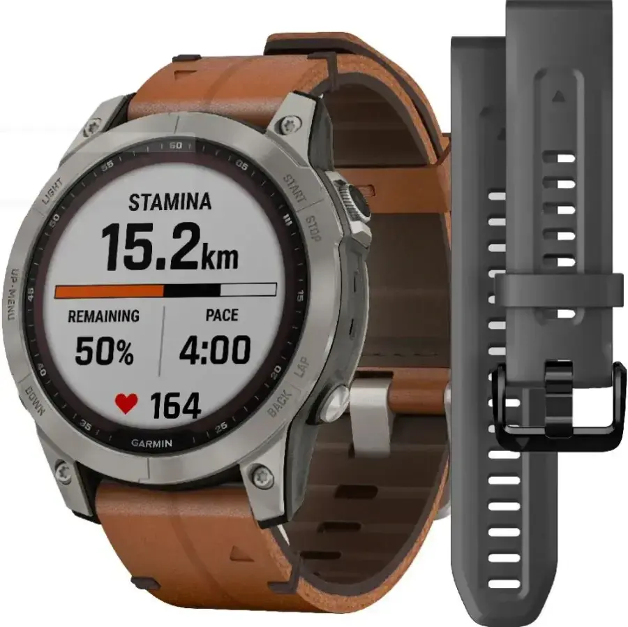 Смарт-годинник Garmin Fenix 7 Pro Sapphire Solar Edition | 47 мм Titanium with Chestnut Leather Band (010-02777-30)