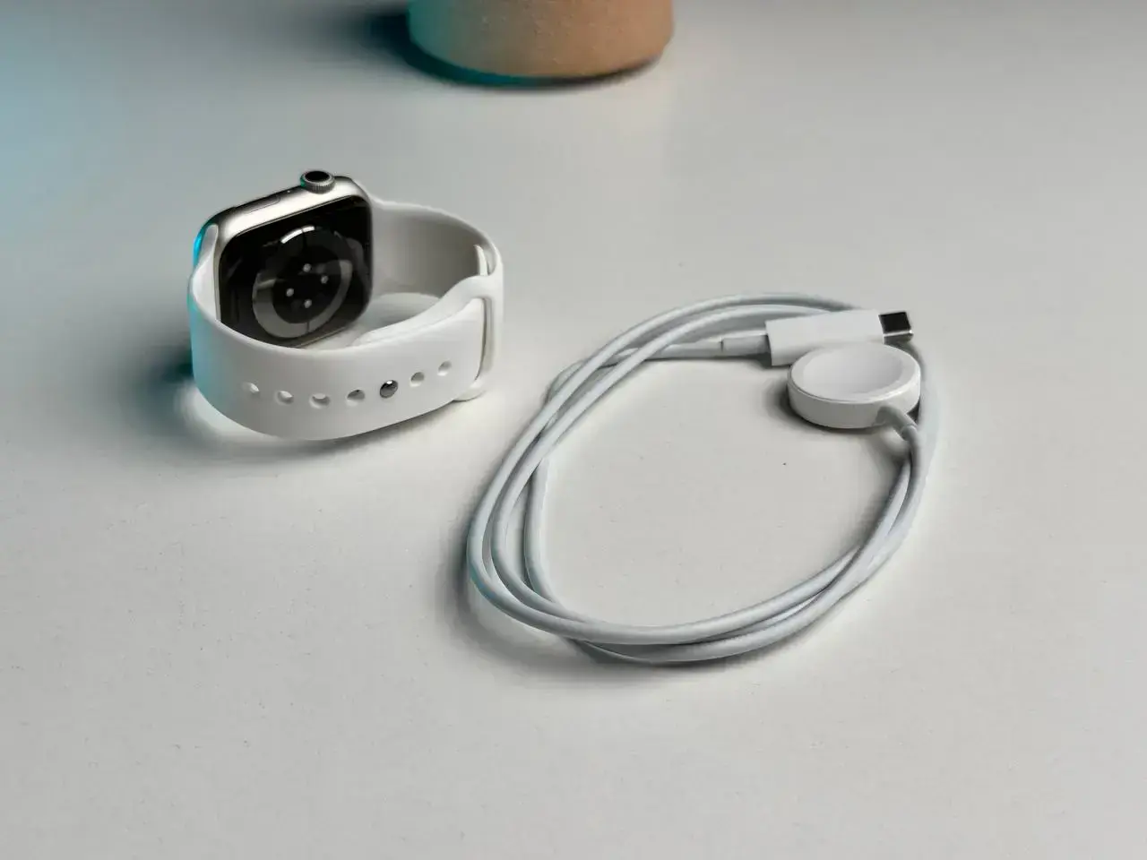 Б/У Apple Watch Series 7 GPS 45mm Starlight Aluminum Case with Starlight Sport Band (MKN63) - Состояние: удовлетворительный | Аккумулятор: 82% | Комплект: без комплекта | Гарантія: 1 мес.