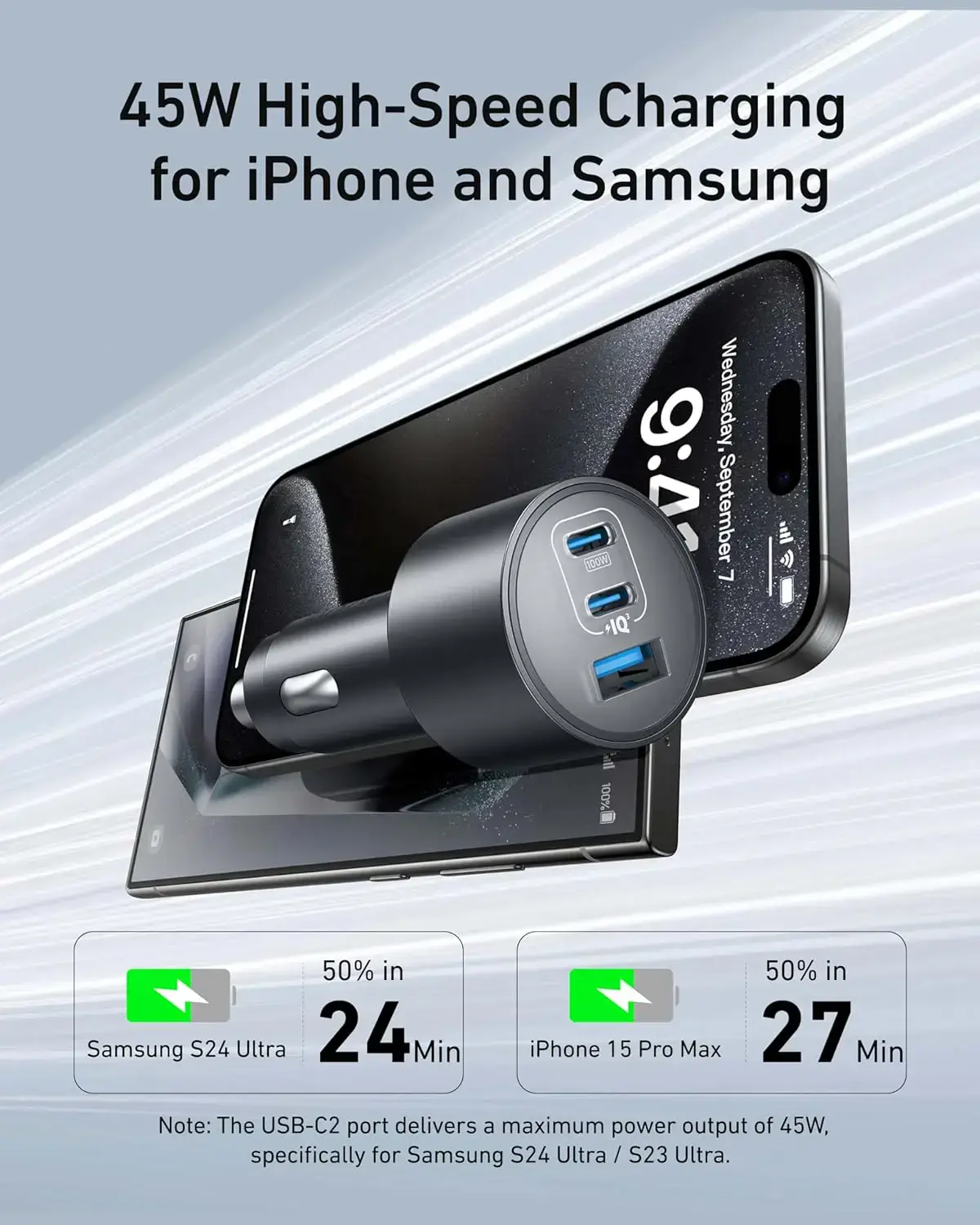 Автомобильное зарядное устройство Anker USB-C Fast Car 3-Port Charger 167.5W с USB-C Cable (B27370A1)