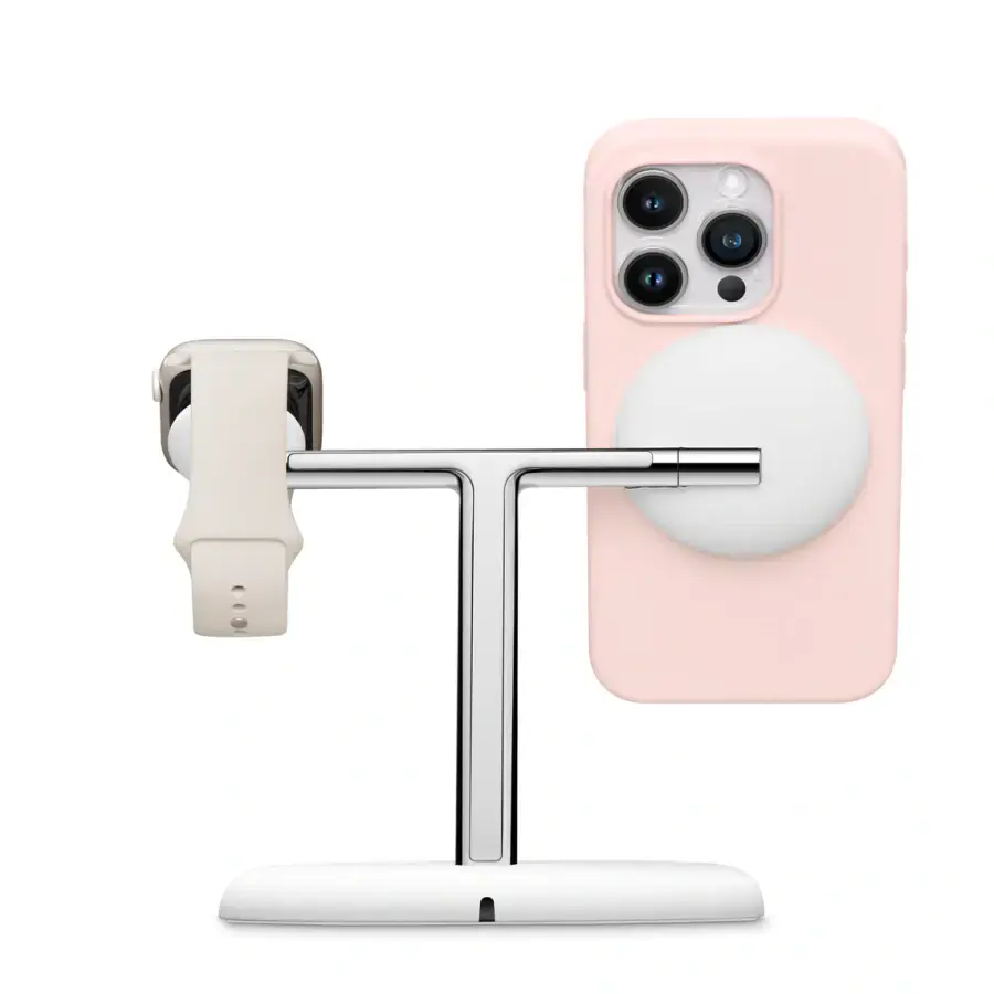 Бездротовий зарядний пристрій Belkin BoostCharge Pro 3-in-1 Magnetic Charging Stand with Qi2 15W - White (WIZ023ttWH) EU Plug