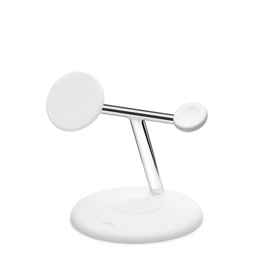Бездротовий зарядний пристрій Belkin BoostCharge Pro 3-in-1 Magnetic Charging Stand with Qi2 15W - White (WIZ023ttWH) EU Plug