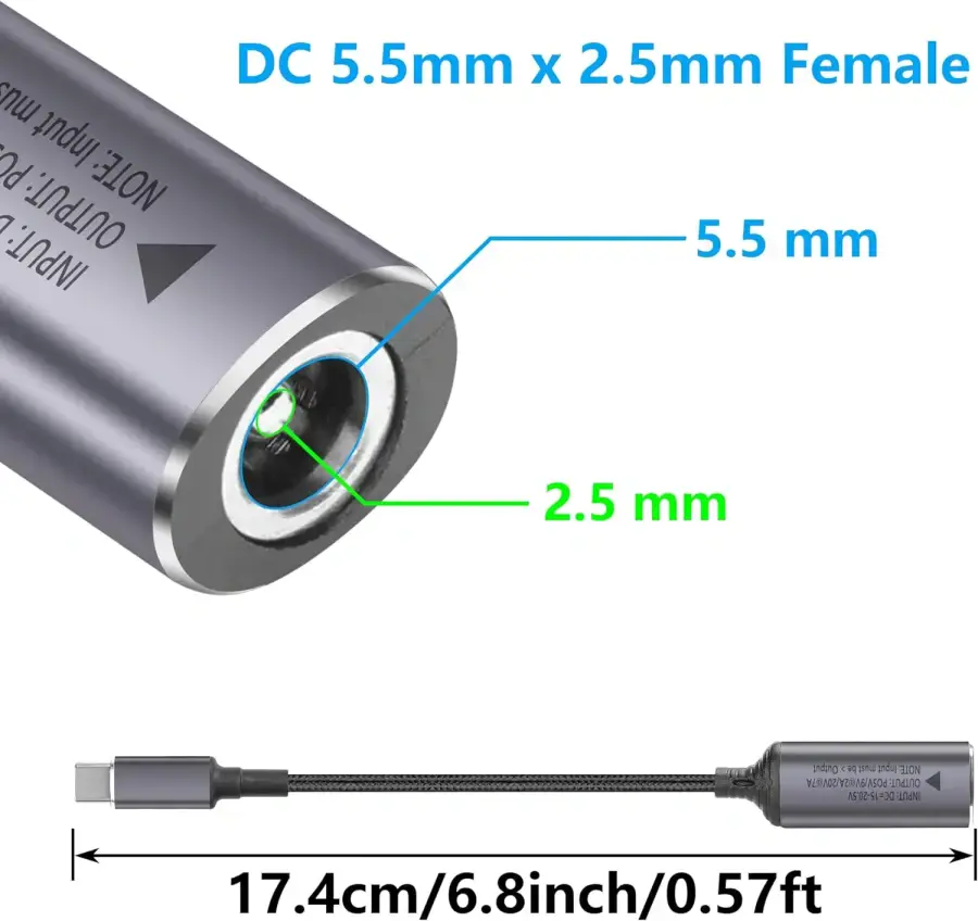 Кабель SinLoon USB Type-C/DC 5.5*2.5 з PD 140W для живлення пристроїв