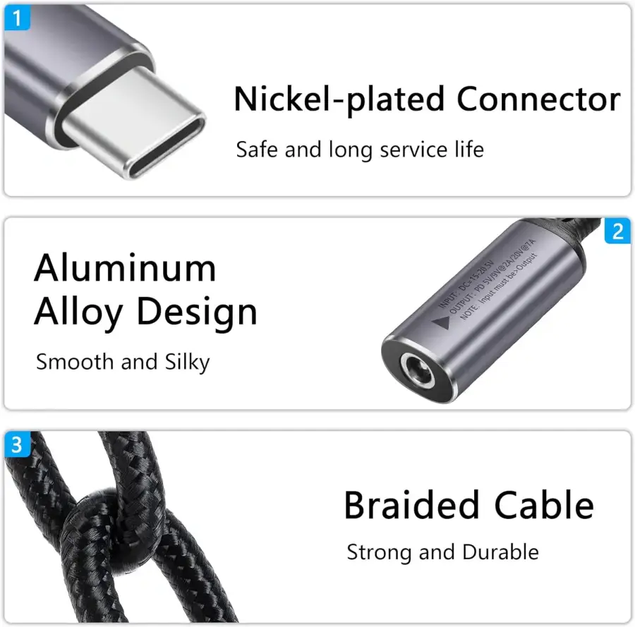 Кабель SinLoon USB Type-C/DC 5.5*2.5 з PD 140W для живлення пристроїв