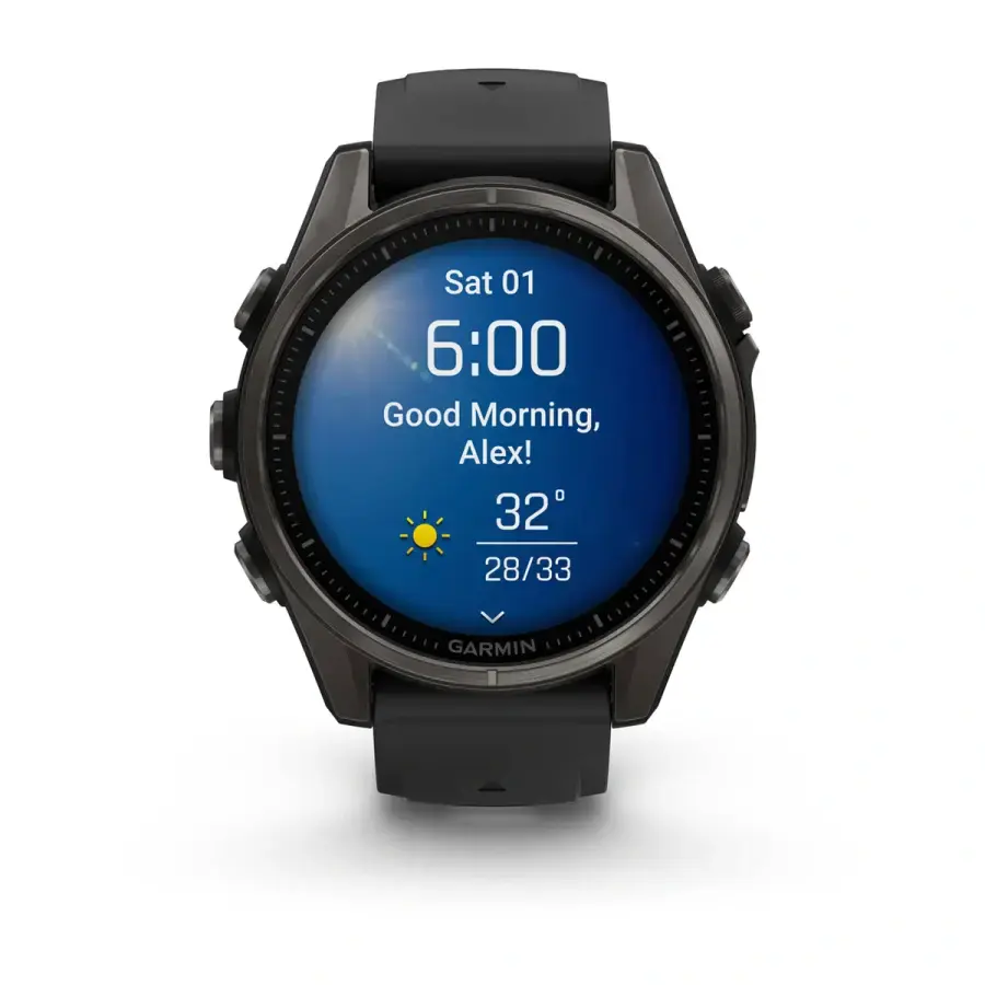 Смарт-годинник Garmin fenix 8 AMOLED 43 mm Sapphire, Carbon Gray DLC Titanium with Black/Pebble Gray Silicone Band (010-02903-20/21)
