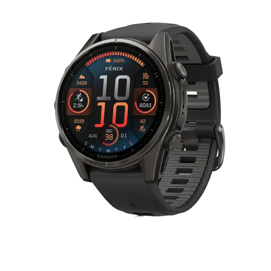 Смарт-годинник Garmin fenix 8 AMOLED 43 mm Sapphire, Carbon Gray DLC Titanium with Black/Pebble Gray Silicone Band (010-02903-20/21)