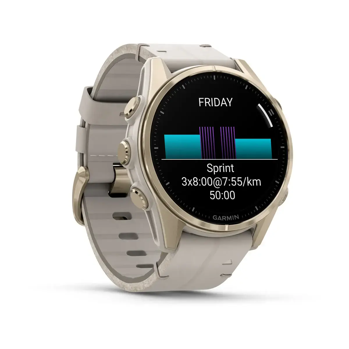 Смарт-годинник Garmin fenix 8 AMOLED 43 mm Sapphire, Mist Grey/Soft Gold with QuickFit Leather Strap 20 mm Limestone (010-02903-40)