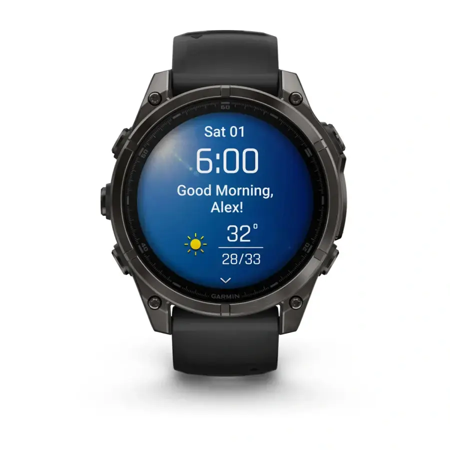 Смарт-годинник Garmin fenix 8 AMOLED 47 mm Sapphire, Carbon Gray DLC Titanium with Black/Pebble Gray Silicone Band (010-02904-20/21)