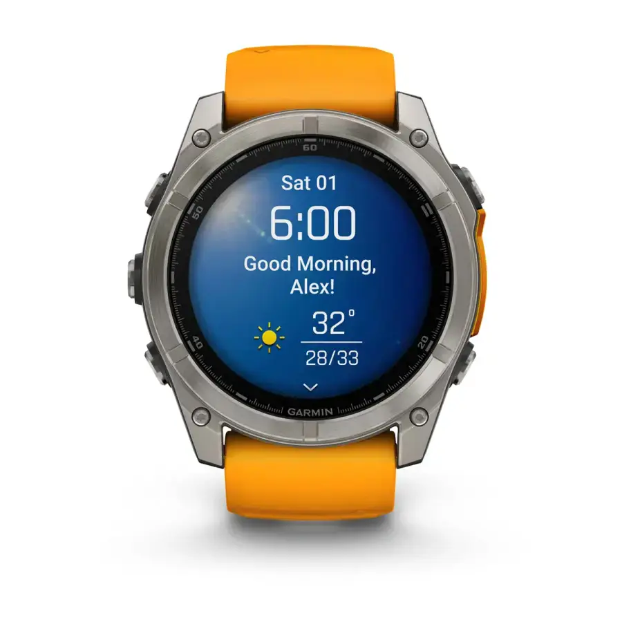 Смарт-годинник Garmin fenix 8 AMOLED 51 mm Sapphire, Titanium with Spark Orange/Graphite Silicone Band (010-02905-10/11)