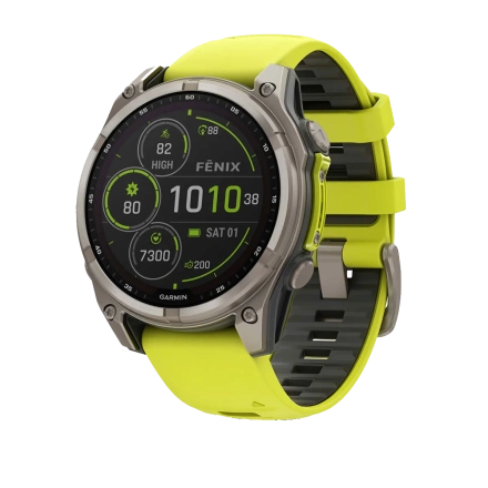 Смарт-часы Garmin fenix 8 SOLAR 47 mm Sapphire, Titanium with Amp Yellow/Graphite Silicone Band (010-02906-20/21)