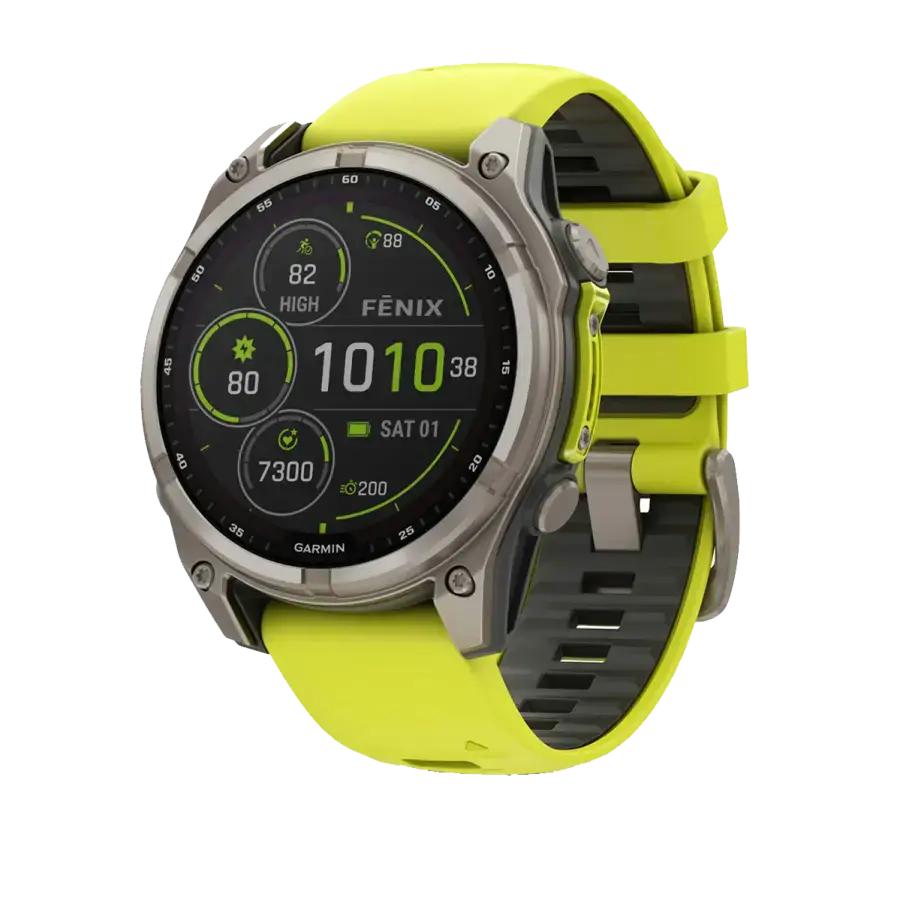 Смарт-годинник Garmin fenix 8 SOLAR 47 mm Sapphire, Titanium with Amp Yellow/Graphite Silicone Band (010-02906-20/21)