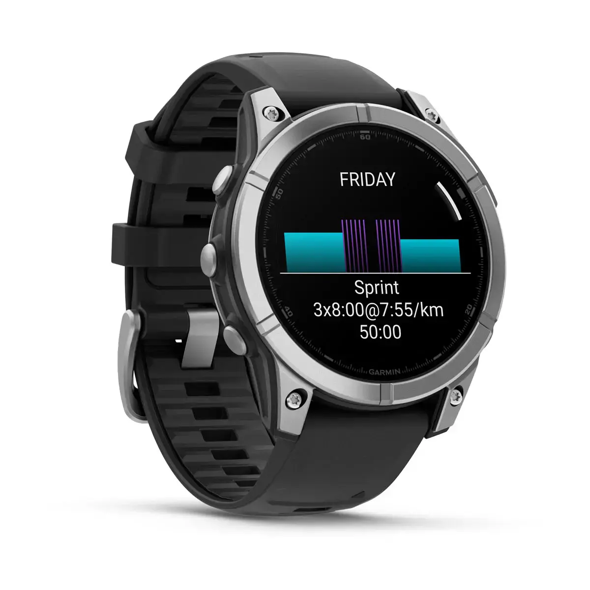 Смарт-годинник Garmin fenix E 47 mm Stainless Steel with Black Silicone Band (010-03025-00)