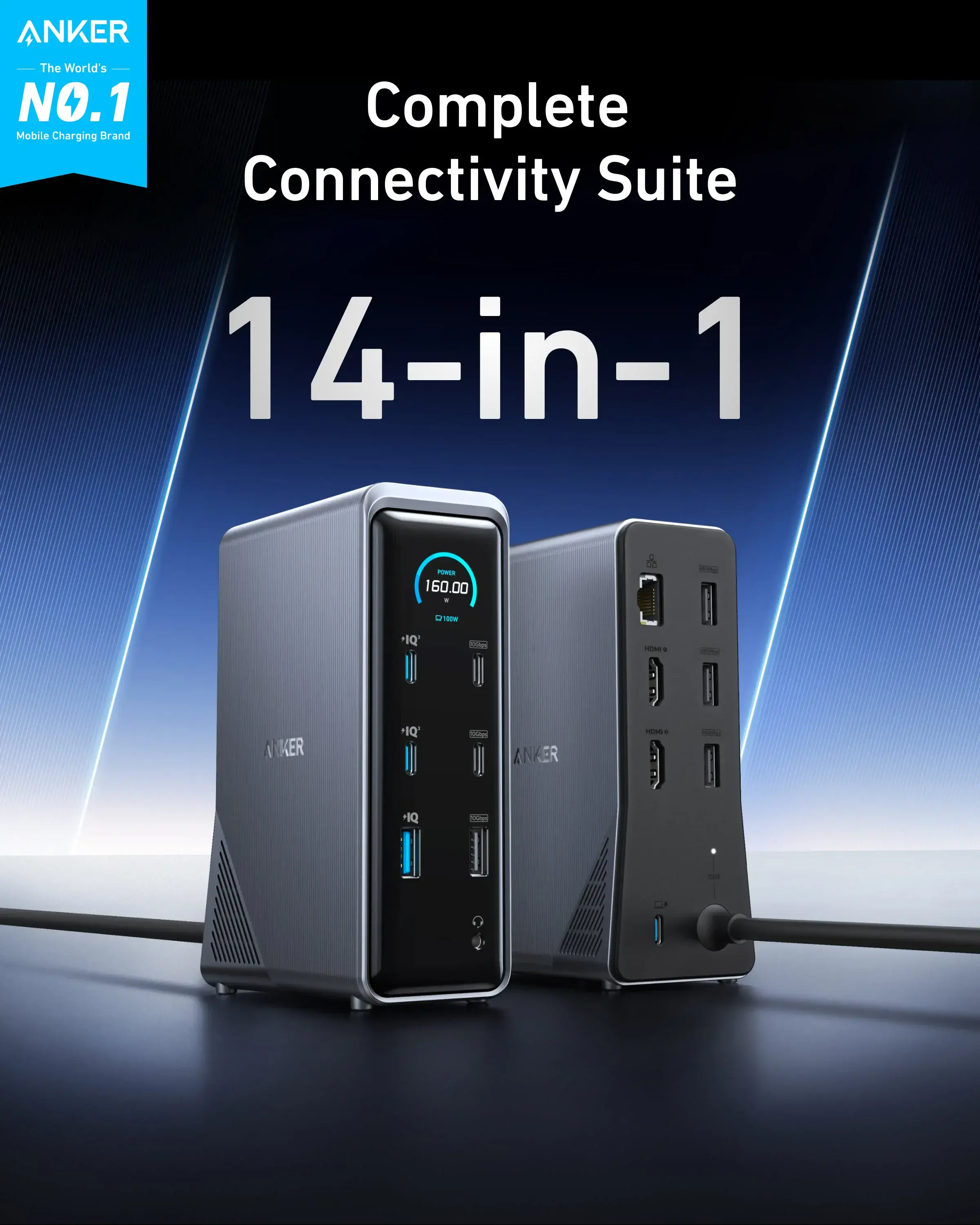Зарядна док-станція Anker Prime Charging Docking Station [14-in-1, Dual Display, 160W] (A83B61A1)