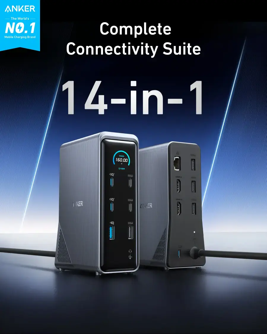 Зарядная док-станция Anker Prime Charging Docking Station [14-in-1, Dual Display, 160W] (A83B61A1)