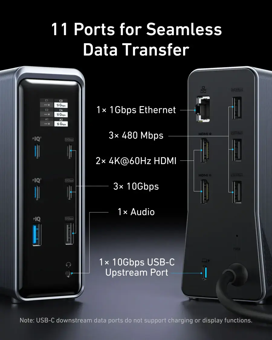 Зарядная док-станция Anker Prime Charging Docking Station [14-in-1, Dual Display, 160W] (A83B61A1)