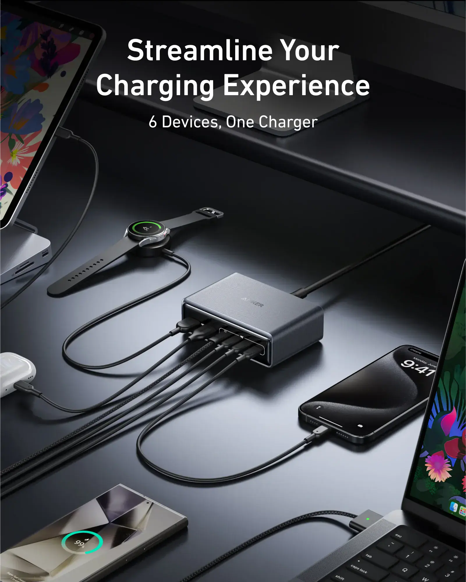 Зарядний пристрій Anker Prime Charger [200W, 6 Ports, GaN] (A2683141)