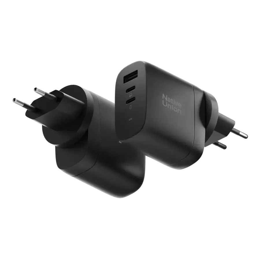 Зарядний пристрій Native Union Fast GaN Charger PD 67W 3 Ports - Black (FAST-PD67-BLK-2CA)