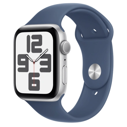 Apple Watch SE 2 2024 GPS 44mm Silver Aluminum Case with Denim Sport Band - S/M (MXEQ3)