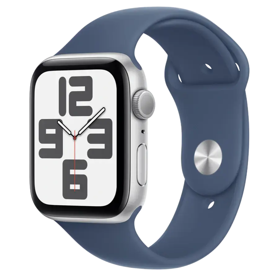 Apple Watch SE 2 2024 GPS 44mm Silver Aluminum Case with Denim Sport Band - M/L (MXER3)