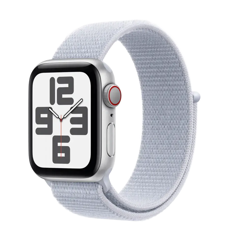 Apple Watch SE 2 2024 GPS + Cellular 40mm Silver Aluminum Case with Blue Cloud Sport Loop (MYJ83, MXGE3)