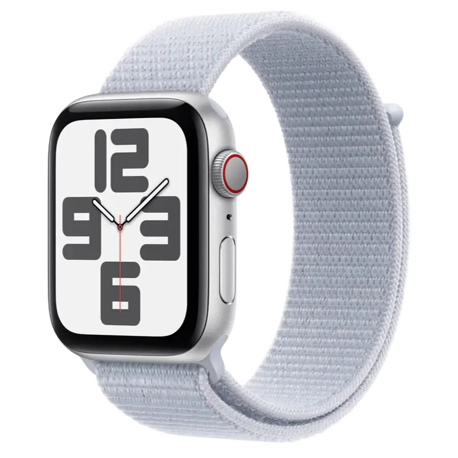 Apple Watch SE 2 2024 GPS + Cellular 44mm Silver Aluminum Case with Blue Cloud Sport Loop (MXG63, MXGR3)