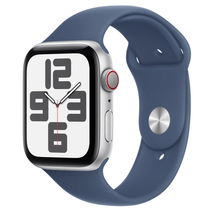 Apple Watch SE 2 2024 GPS + Cellular 44mm Silver Aluminum Case with Denim Sport Band - S/M (MXG43, MXGP3)