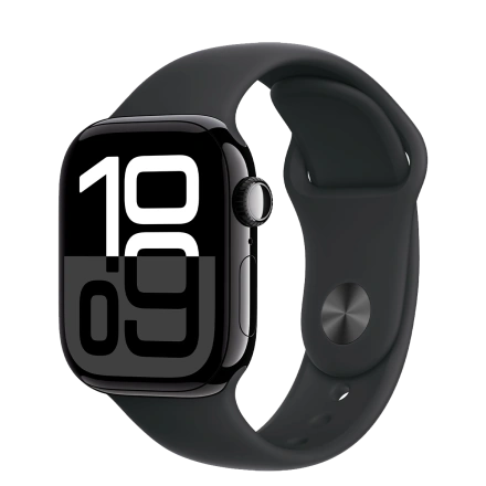 Apple Watch Series 10 GPS 42mm Jet Black Aluminum Case with Black Sport Band - S/M (MWWE3)