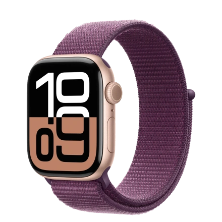 Apple Watch Series 10 GPS 42mm Rose Gold Aluminum Case with Plum Sport Loop (MWWK3)