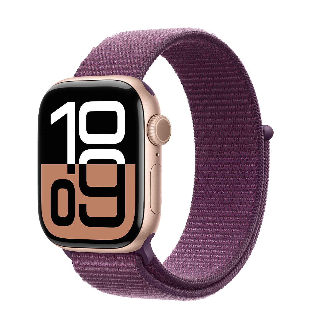 Apple Watch Series 10 GPS + Cellular 42mm Rose Gold Aluminum Case with Plum Sport Loop (MWXC3)