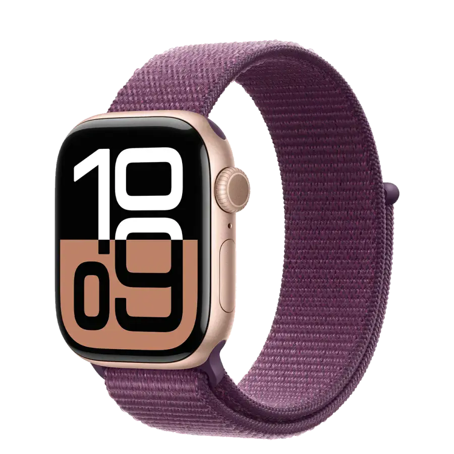 Apple Watch Series 10 GPS 42mm Rose Gold Aluminum Case with Plum Sport Loop (MWWK3)