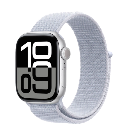 Apple Watch Series 10 GPS 42mm Silver Aluminum Case with Blue Cloud Sport Loop (MWWD3)