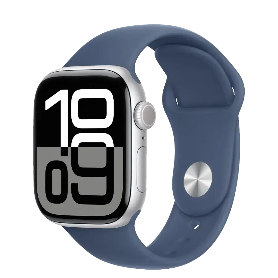 Apple Watch Series 10 GPS 42mm Silver Aluminum Case with Denim Sport Band - M/L (MWWC3)