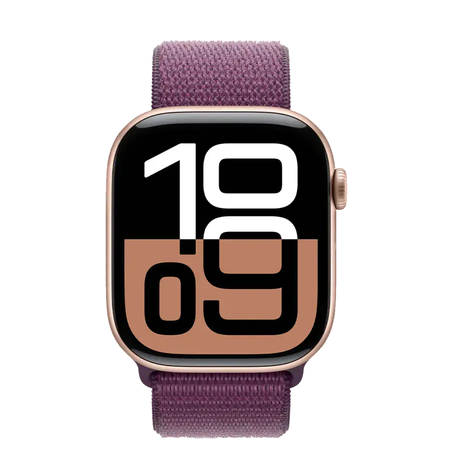 Apple Watch Series 10 GPS 46mm Rose Gold Aluminum Case with Plum Sport Loop (MWWV3)