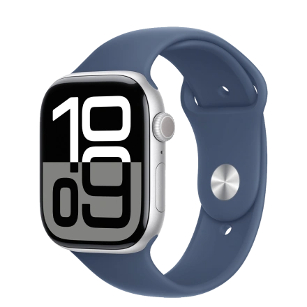 Apple Watch Series 10 GPS 46mm Silver Aluminum Case with Denim Sport Band - M/L (MWWM3)