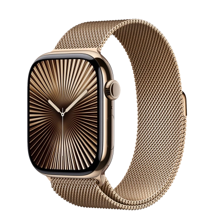 Apple Watch Series 10 GPS + Cellular 42mm Gold Titanium Case with Gold Milanese Loop (MX083)