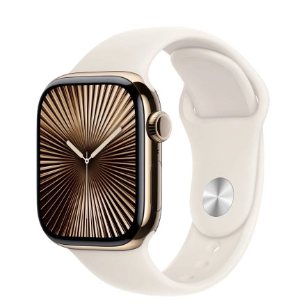 Apple Watch Series 10 GPS + Cellular 42mm Gold Titanium Case with Starlight Sport Band - M/L (MX073)