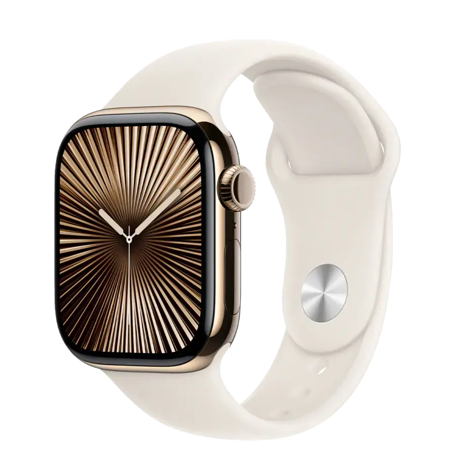 Apple Watch Series 10 GPS + Cellular 42mm Gold Titanium Case with Starlight Sport Band - S/M (MX063)