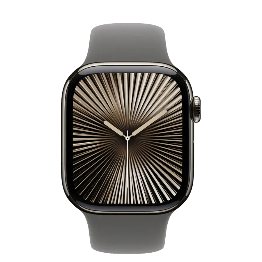 Apple Watch Series 10 GPS + Cellular 42mm Natural Titanium Case with Stone Gray Sport Band - S/M (MWXD3)