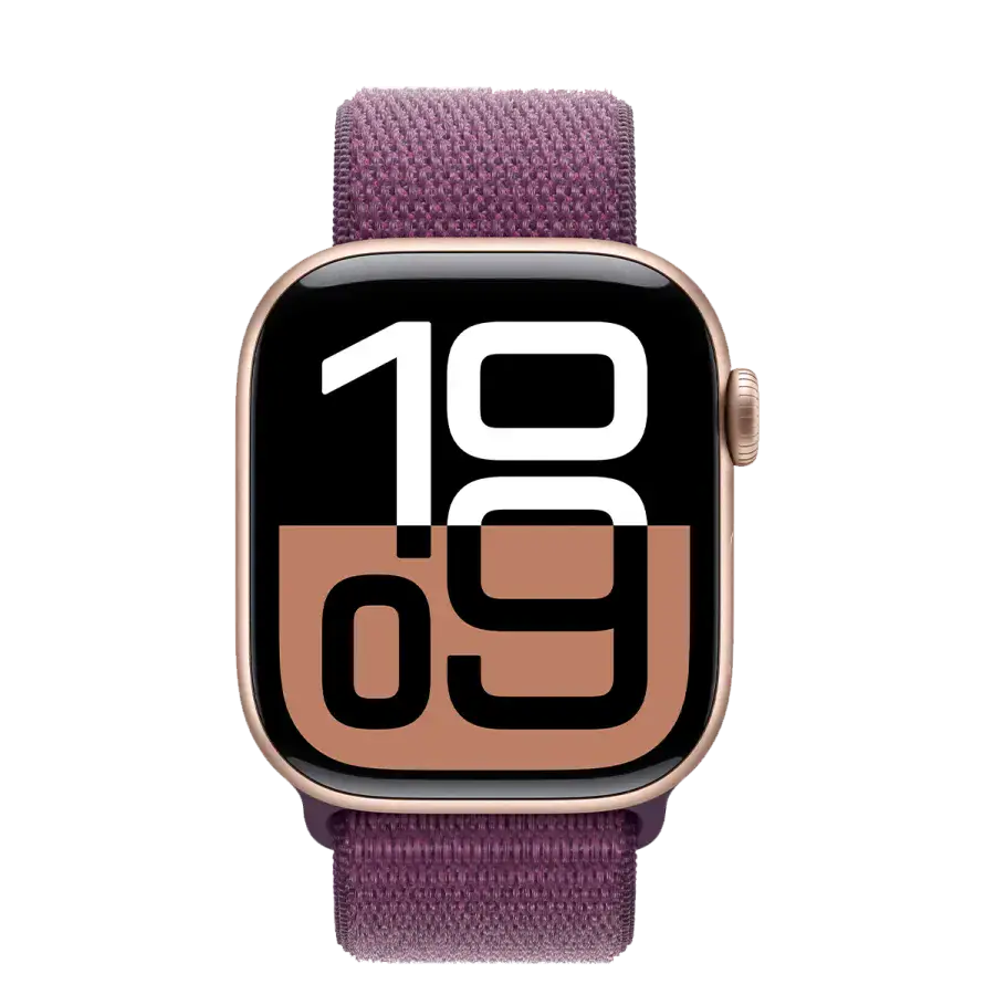 Apple Watch Series 10 GPS + Cellular 42mm Rose Gold Aluminum Case with Plum Sport Loop (MWXC3)