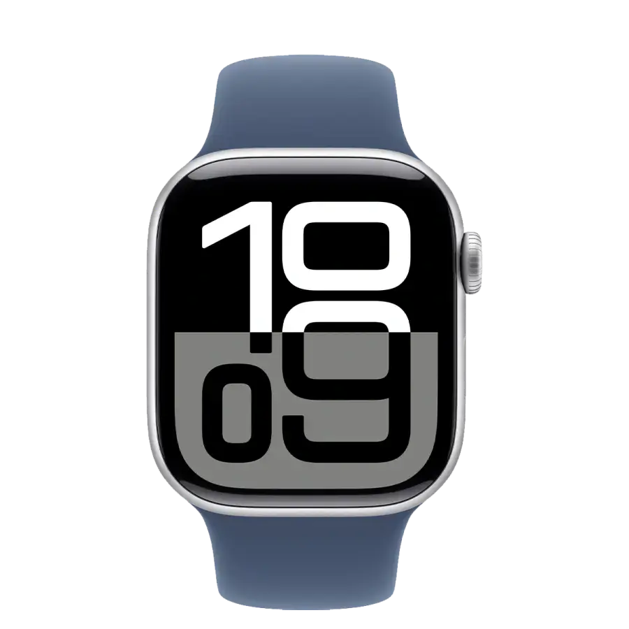 Apple Watch Series 10 GPS + Cellular 42mm Silver Aluminum Case with Denim Sport Band - S/M (MWX33)