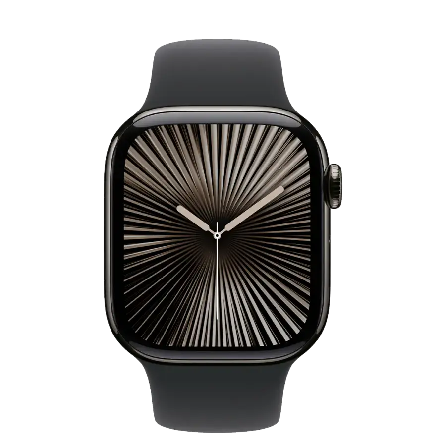 Apple Watch Series 10 GPS + Cellular 42mm Slate Titanium Case with Black Sport Band - M/L (MWXH3)