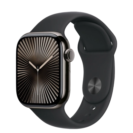 Apple Watch Series 10 GPS + Cellular 42mm Slate Titanium Case with Black Sport Band - M/L (MWXH3)